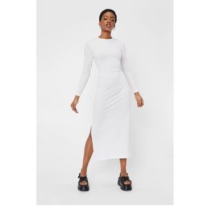 Long Sleeve Backless Tie Midi Dress